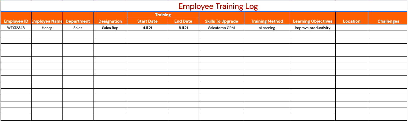 training tracker excel template