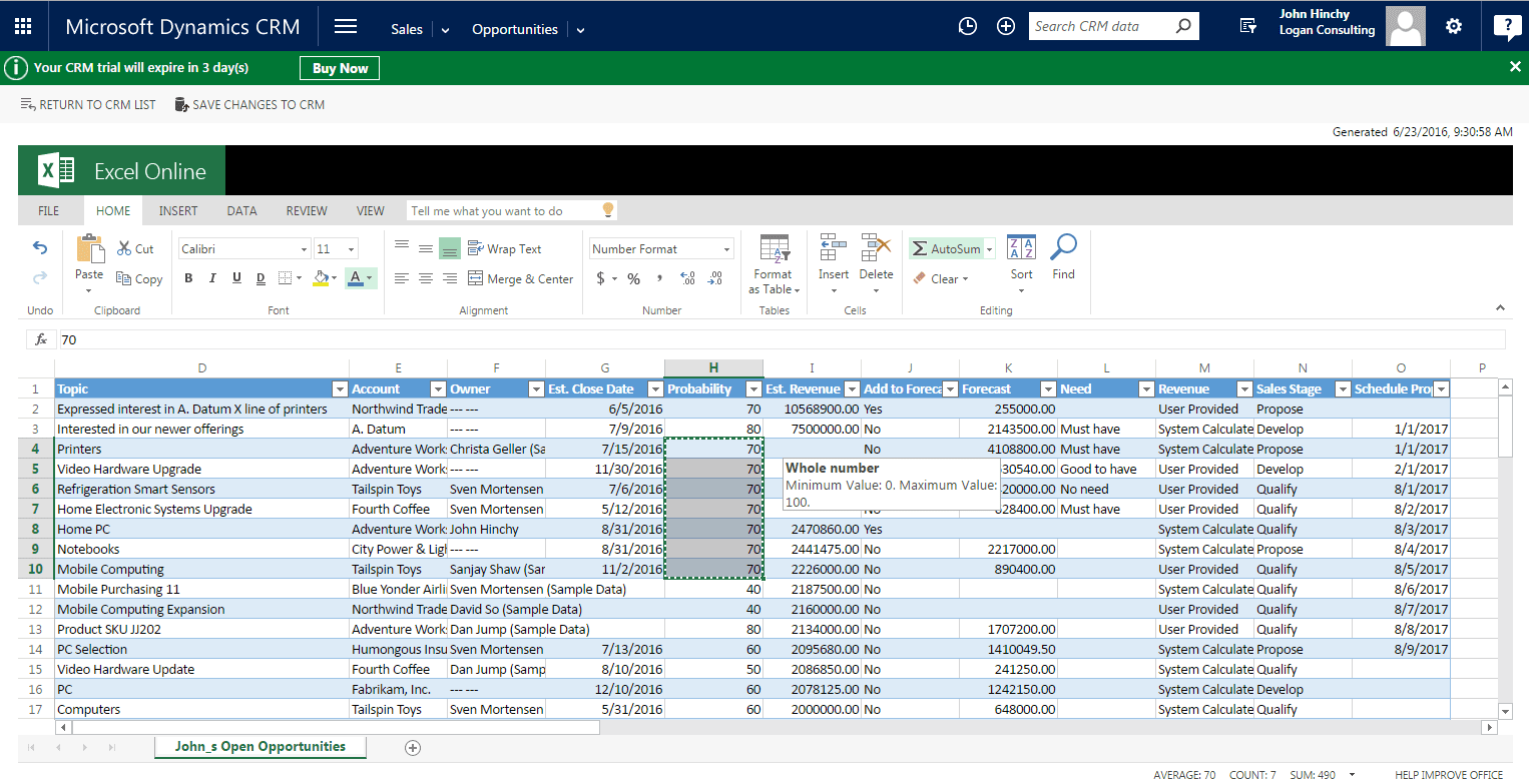 CRM with MS Excel integration