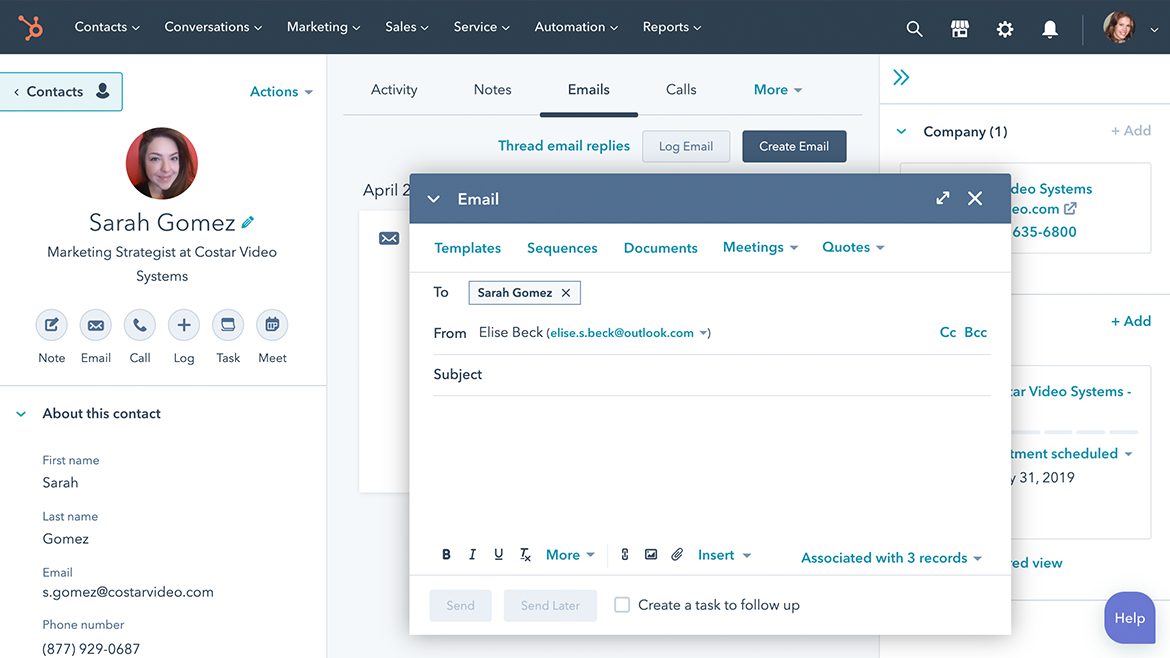 CRM tool: HubSpot Sales Hub product screensho