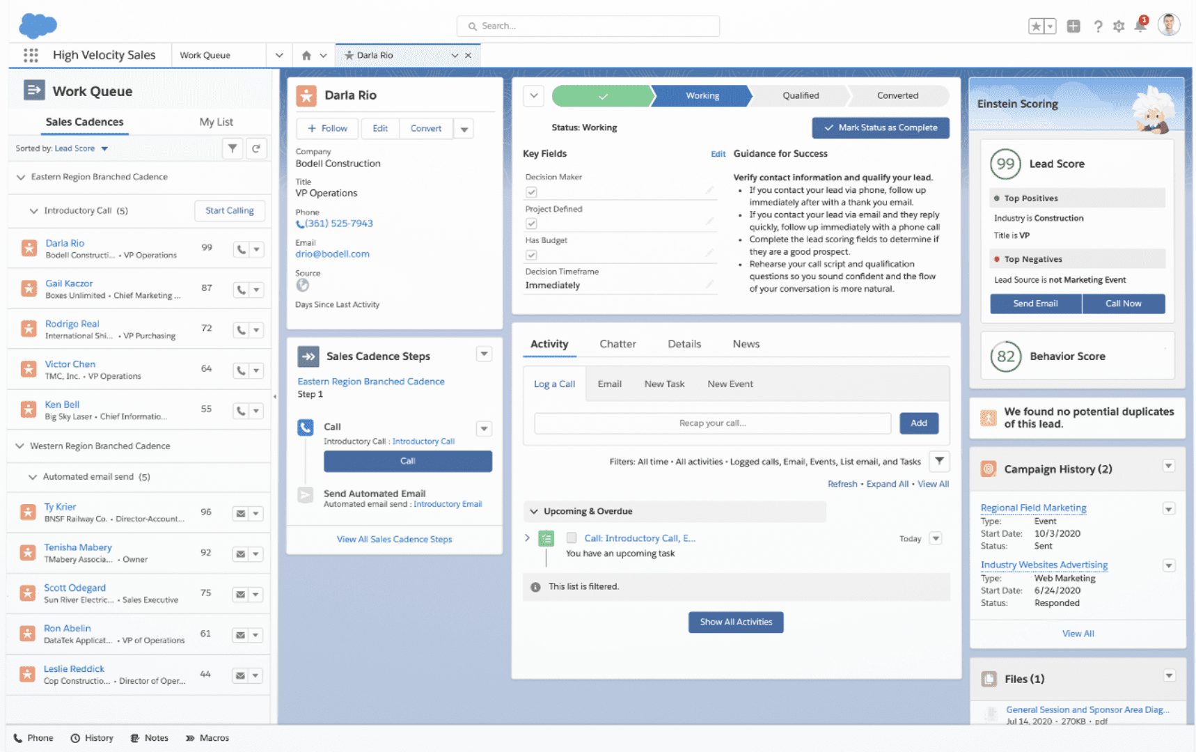 Sales engagement tool: Salesforce product screenshot