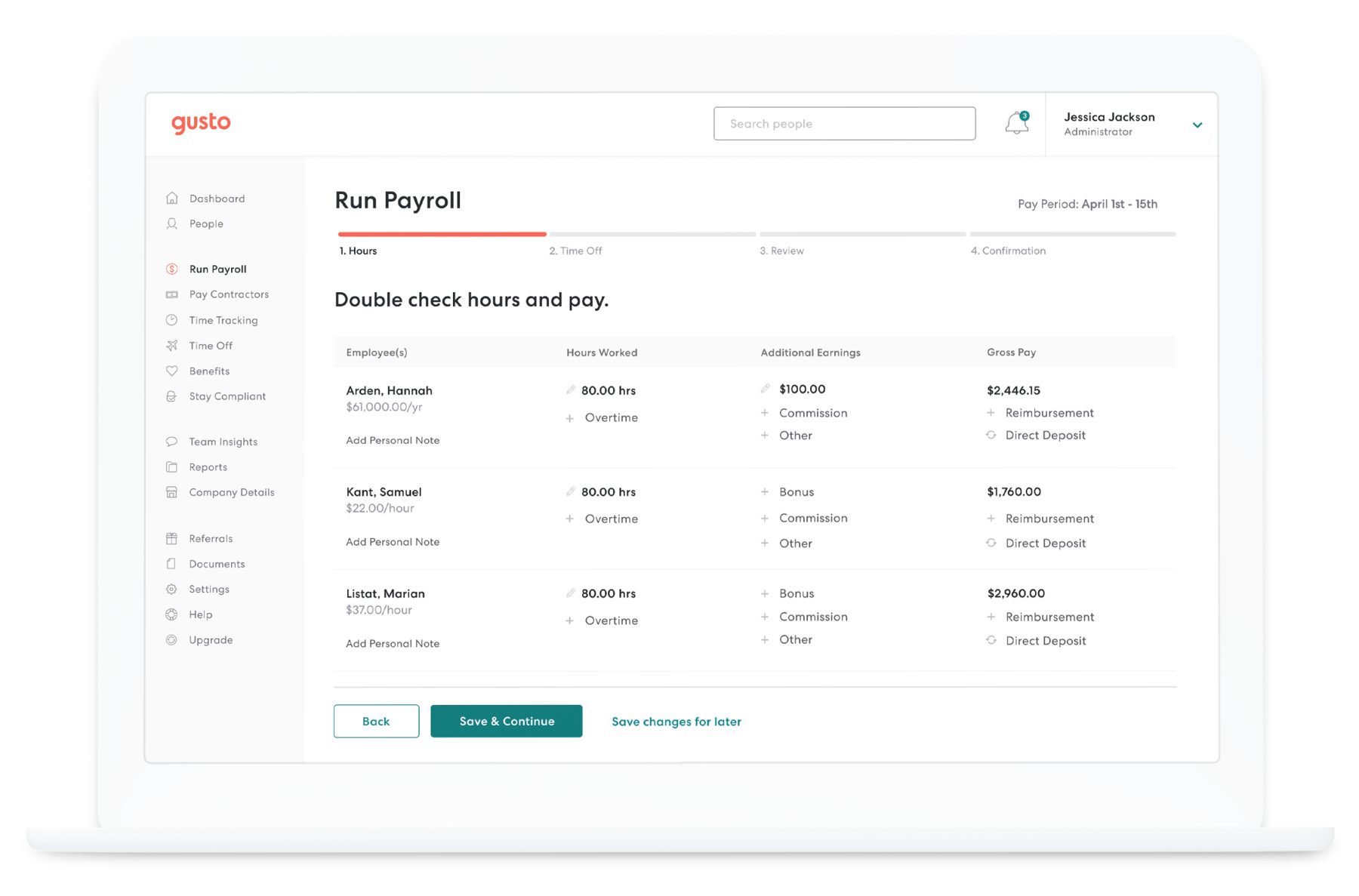 Payroll, Benefits Admin, HRMS - Gusto Product Screenshot