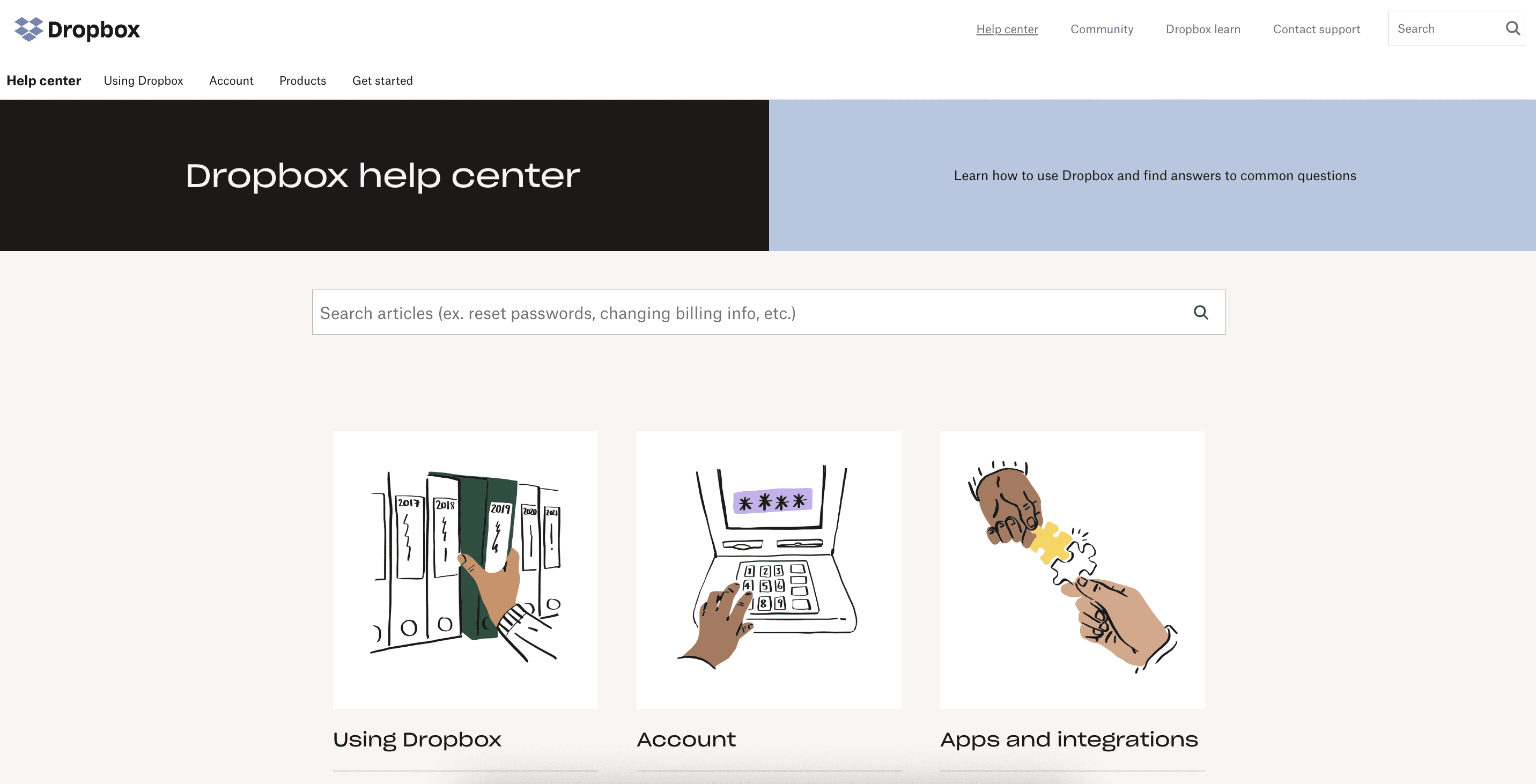 Dropbox help center