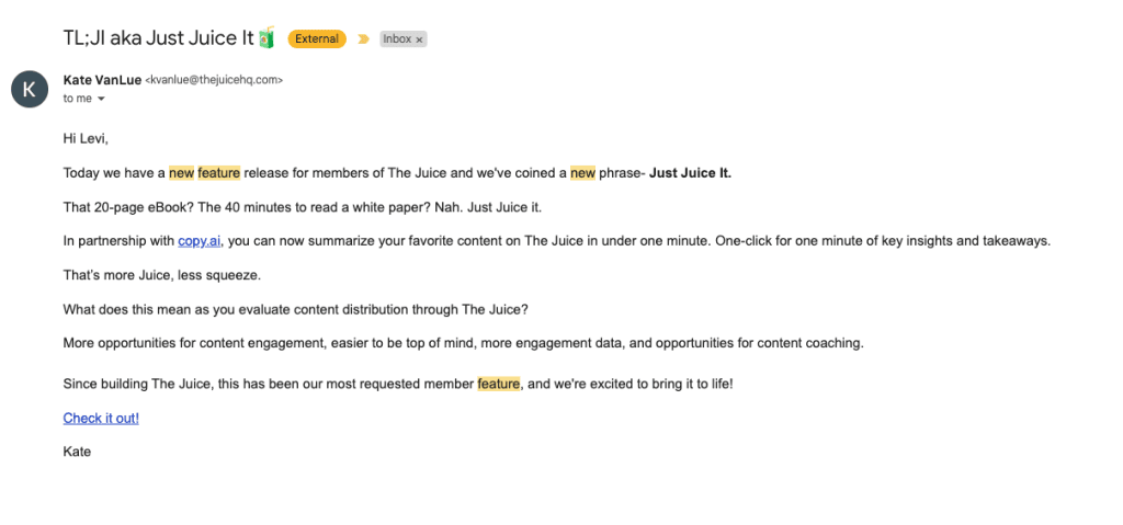 thejuice-new-feature-email-example