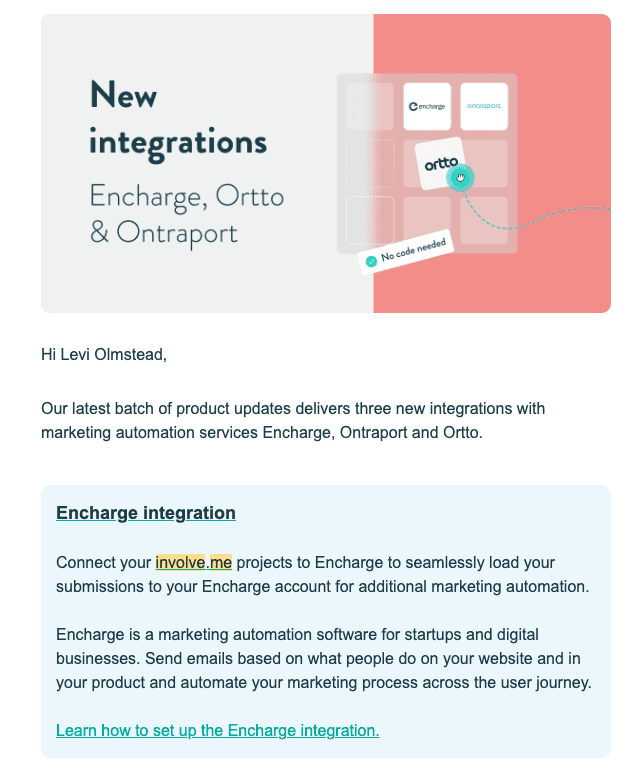 involveme-new-integrations-announcement-email-example