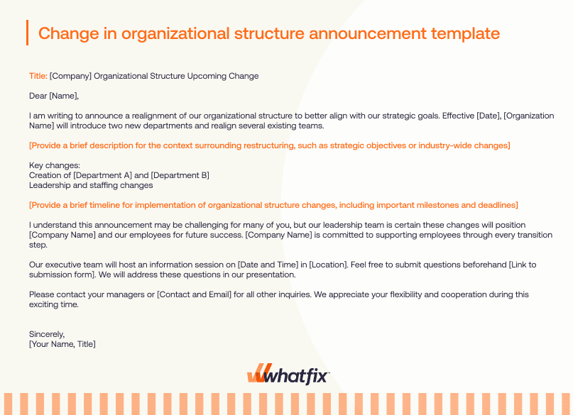 Change in organizational structure announcement template