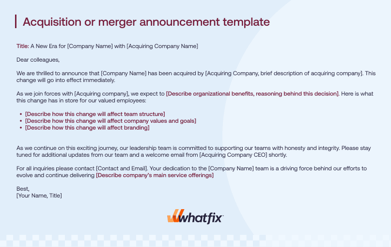 Acquisition or merger announcement template